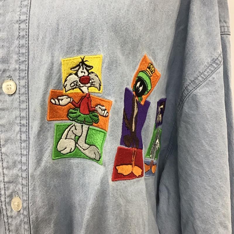 古着 USED シャツ、ブラウス 長袖 WARNER BROS デニムシャツ ワーナーブラザーズ バックスバニー キャラクター 水色 / ライトブルー /  メンズ USED 古着 中古 10120238