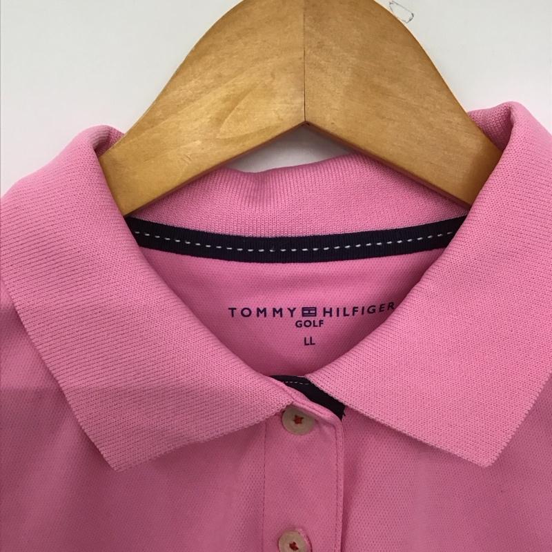 トミーヒルフィガー TOMMY HILFIGER ポロシャツ 半袖 半袖ポロシャツ カラーシャツ 半袖カットソー LL ロゴ、文字 桃 / ピンク /  レディース USED 古着 中古 10147631