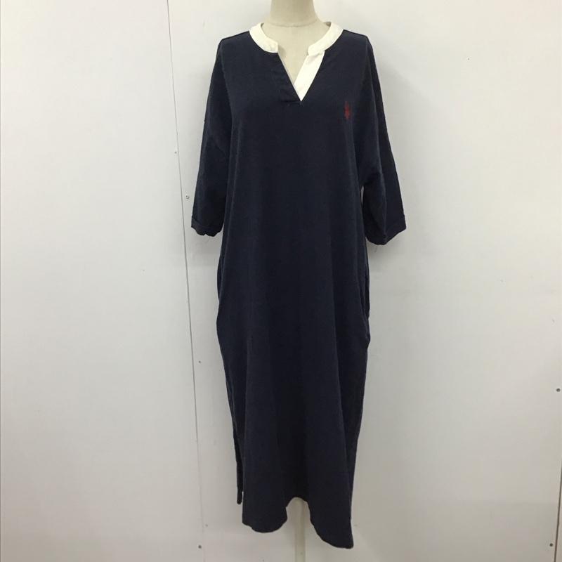 ユーエスポロアッスン U.S.POLO ASSN. ワンピース ロングスカート 半袖ロングワンピース ノーカラーワンピース Vネック 無地 X 無地 紺 / ネイビー / X 紺 / ネイビー /  レディース USED 古着 中古 10116954