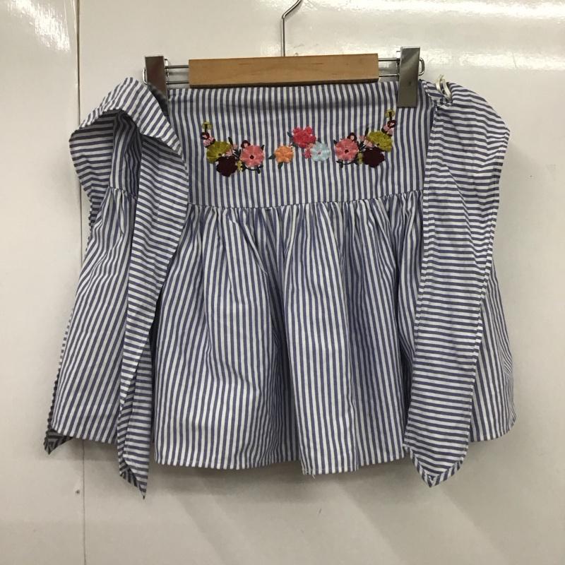 ザラ ZARA カットソー 半袖 7521 075 058 オフショルダー 刺繍 花柄 L ストライプ 白 / ホワイト / X 青 / ブルー /  レディース USED 古着 中古 10106729