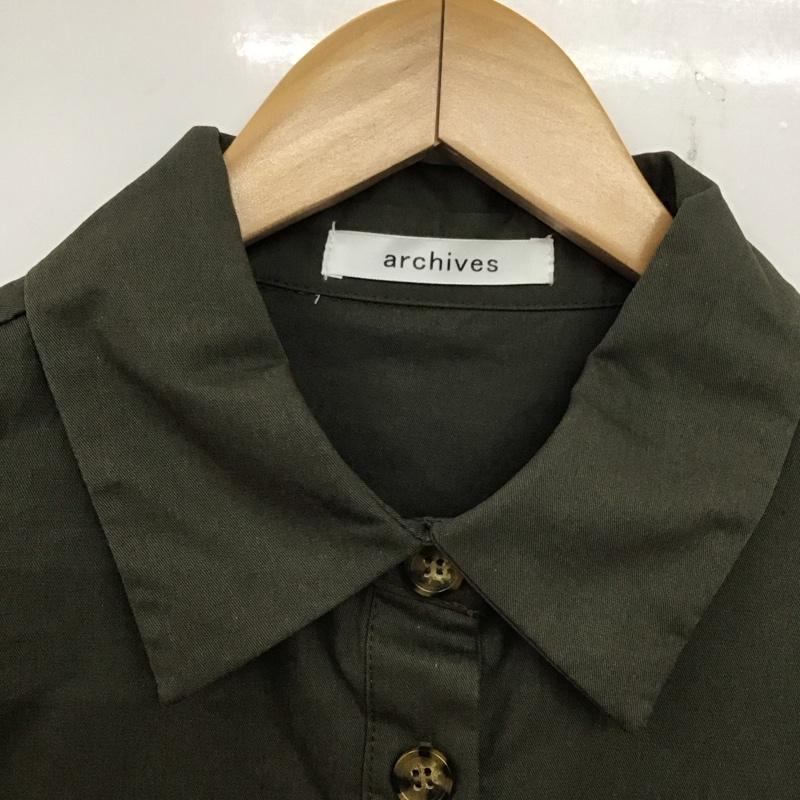 アルシーヴ archives ワンピース ロングスカート 長袖シャツワンピース 前空きロングワンピース M 無地 カーキ / カーキ /  レディース USED 古着 中古 10142051