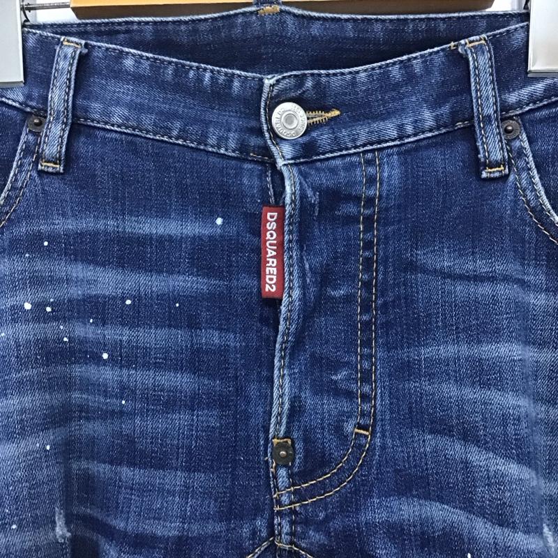 ディースクエアード DSQUARED2 パンツ デニム、ジーンズ デニムパンツ スリムパンツ カジュアルパンツ ストレッチパンツ 44インチ プリント X ダメージ加工 インディゴ / インディゴ /  メンズ USED 古着 中古 10145545