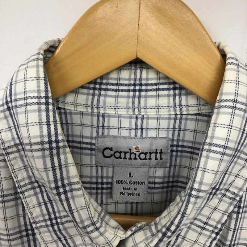 カーハート Carhartt シャツ、ブラウス 半袖 半袖シャツ チェックシャツ カラーシャツ ボタンダウンシャツ L チェック 白 / ホワイト / X 紺 / ネイビー /  メンズ USED 古着 中古 10134795
