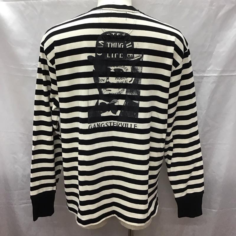 ギャングスタービル GANGSTERVILLE カットソー 長袖 長袖カットソー ヘンリーネックカットソー ロングスリーブカットソー XL ボーダー柄 白 / ホワイト / X 黒 / ブラック /  メンズ USED 古着 中古 10113155