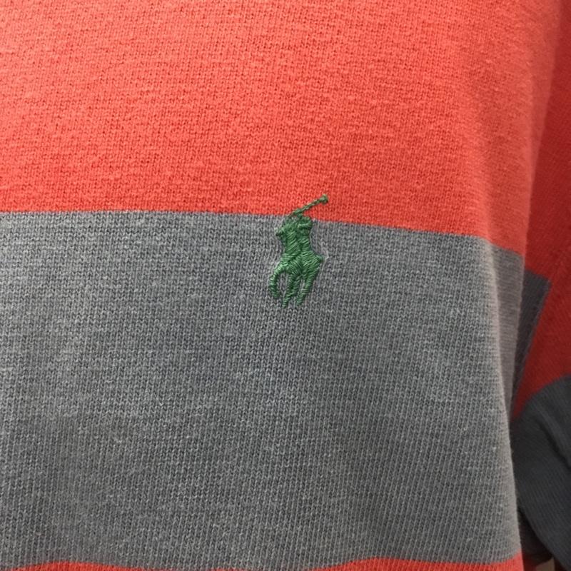 ポロバイラルフローレン Polo by RALPH LAUREN Tシャツ 半袖 クルーネック ワイドボーダー L ワンポイント 灰 / グレー / X 赤 / レッド /  メンズ USED 古着 中古 10115686