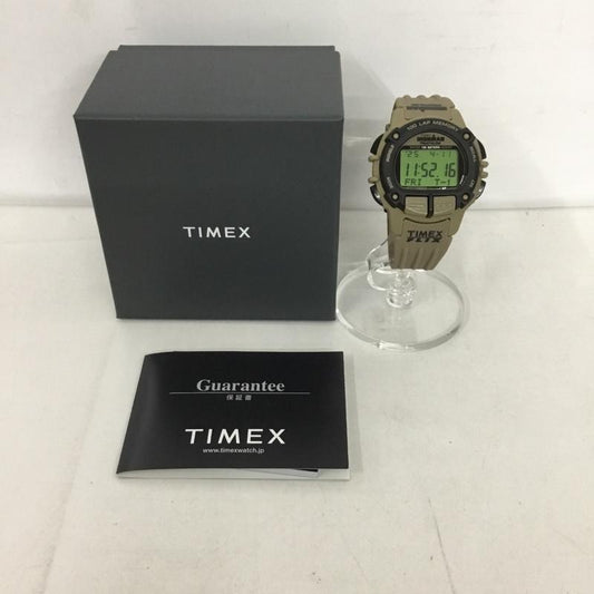 タイメックス TIMEX 腕時計 デジタル D411 957 アイアンマン フリックス 100 箱有 ロゴ、文字 ベージュ / ベージュ / X 黒 / ブラック /  メンズ USED 古着 中古 10128996