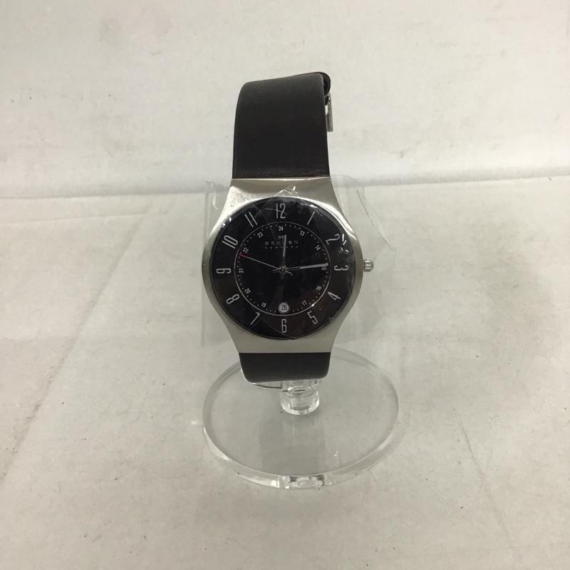 スカーゲン SKAGEN 腕時計 アナログ（クォーツ式） 233XXLSLB レザーベルト 箱有 ロゴ、文字 黒 / ブラック /  メンズ USED 古着 中古 10134346