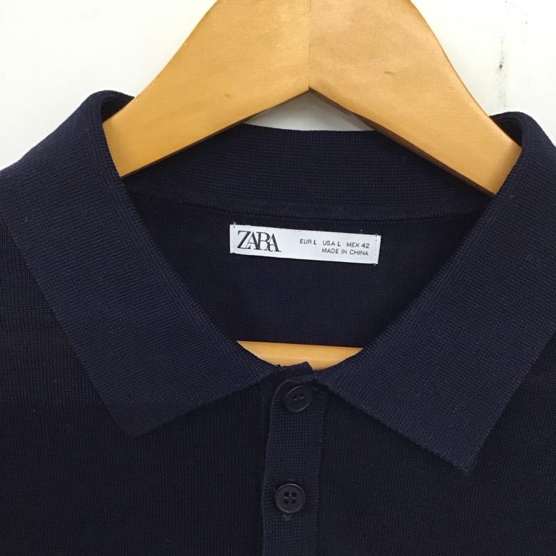 ザラ ZARA ポロシャツ 長袖 長袖ポロシャツ 長袖カットソー カラーシャツ L 無地 紺 / ネイビー /  メンズ USED 古着 中古 10136819