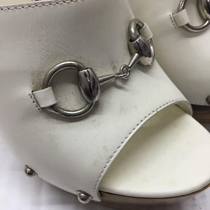 グッチ GUCCI ミュール ミュール 370471 ホースビット サンダル 38 無地 白 / ホワイト / X 茶 / ブラウン /  レディース USED 古着 中古 10106634