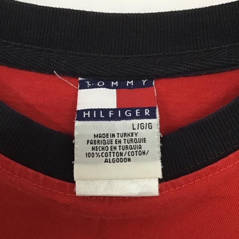 トミーヒルフィガー TOMMY HILFIGER カットソー 長袖 長袖カットソー プリントカットソー クルーネック 90s L プリント 赤 / レッド /  メンズ USED 古着 中古 10132302