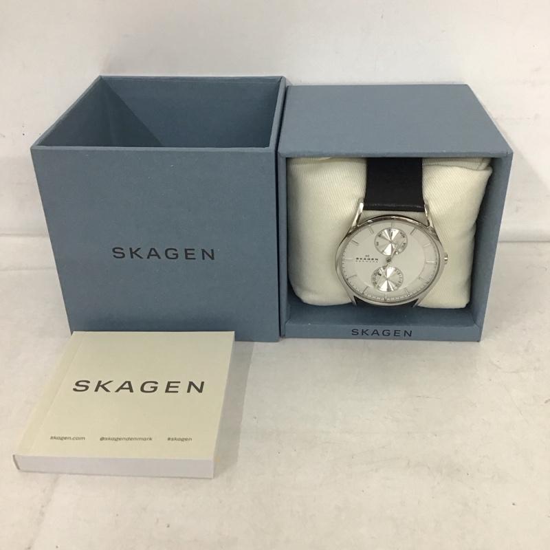スカーゲン SKAGEN 腕時計 アナログ（クォーツ式） SKW6065 レザー 箱有 ロゴ、文字 黒 / ブラック /  メンズ USED 古着 中古 10134342