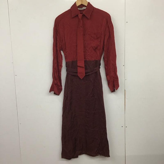 ザラ ZARA ワンピース ロングスカート 8426 740 606 タイ付き 長袖 S 無地 赤 / レッド /  レディース USED 古着 中古 10138646
