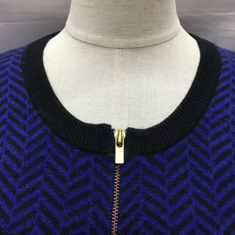 バナナリパブリック BANANA REPUBLIC カーディガン 長袖 ジップアップニットカーディガン 長袖ニットカーディガン S プリント 黒 / ブラック / X 青 / ブルー /  レディース USED 古着 中古 10118062