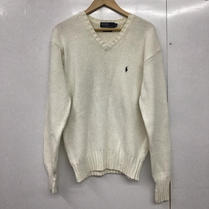 ポロバイラルフローレン Polo by RALPH LAUREN ニット、セーター 長袖 長袖ニットカットソー Vネック セーター M ロゴ、文字 白 / ホワイト /  メンズ USED 古着 中古 10141738