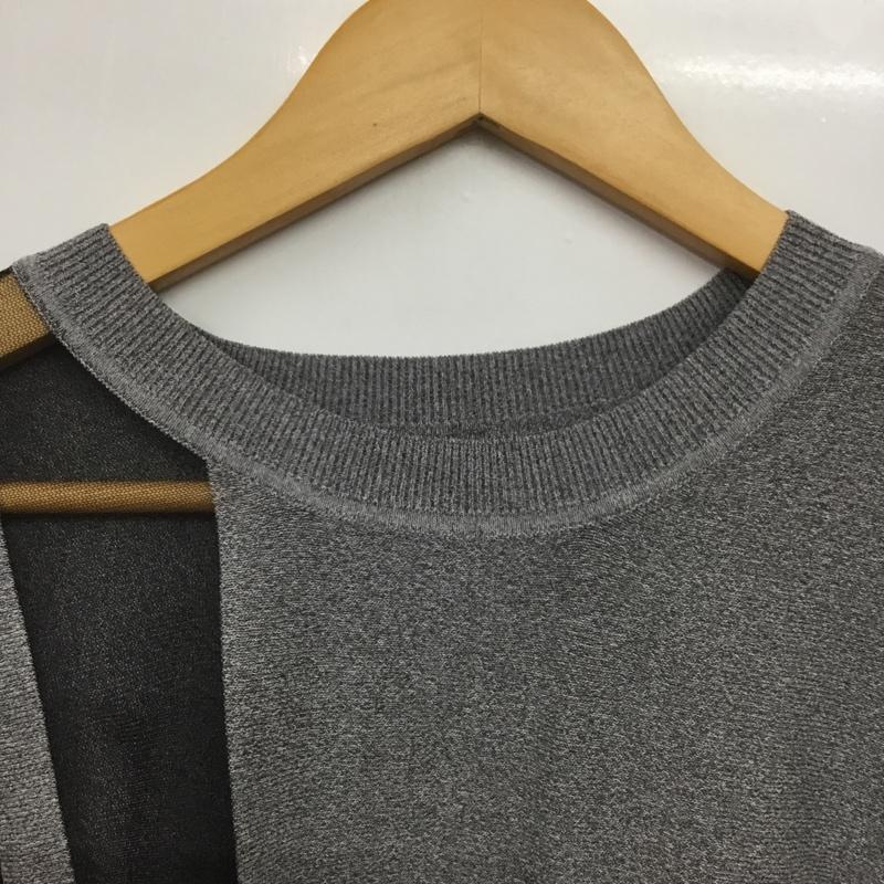 オズモーシス OSMOSIS カットソー 半袖 599010-255K サイドドレープニットプルオーバー イレギュラーヘム シアー ONE SIZE 無地 灰 / グレー / X 黒 / ブラック /  レディース USED 古着 中古 10144641