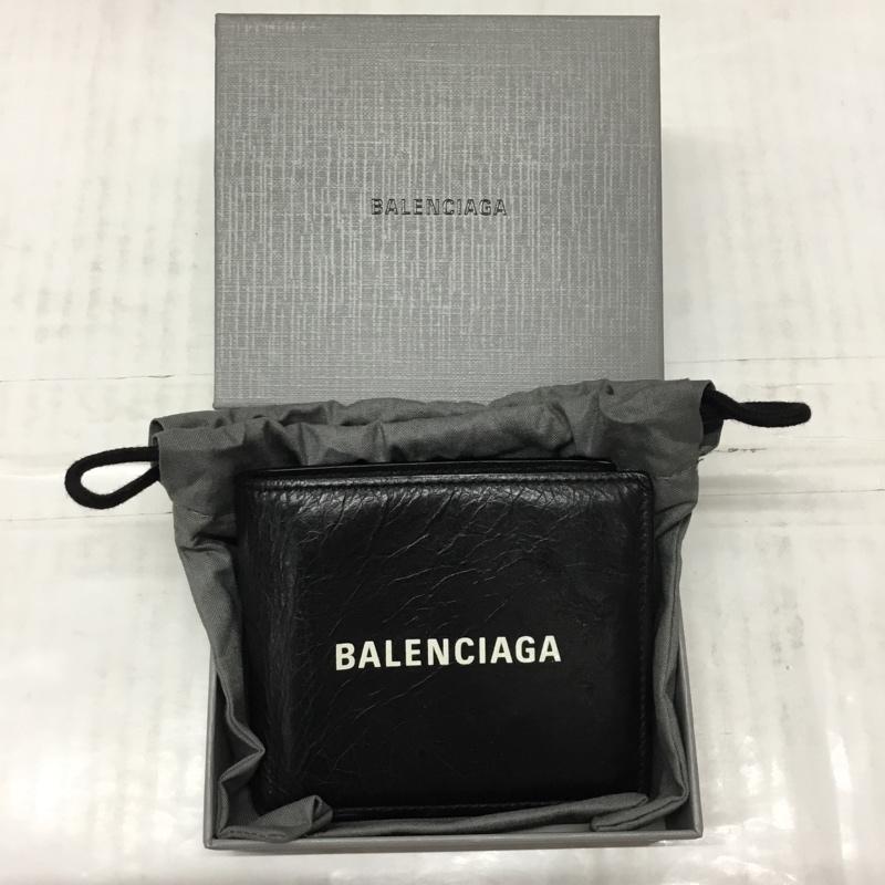バレンシアガ BALENCIAGA 財布 二つ折り 487435 レザー 箱有 ロゴ、文字 黒 / ブラック /  メンズ USED 古着 中古 10113528