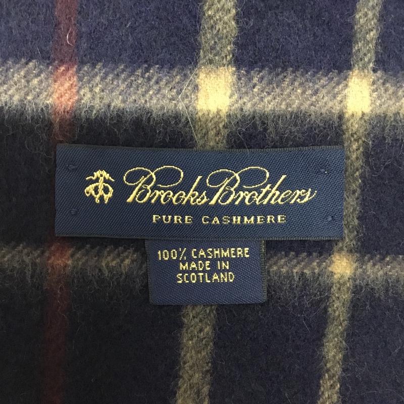 ブルックスブラザーズ BROOKS BROTHERS マフラー マフラー カシミヤ フリンジ チェック ロゴ、文字 紺 / ネイビー / X ベージュ / ベージュ / X 赤 / レッド /  メンズ USED 古着 中古 10113645
