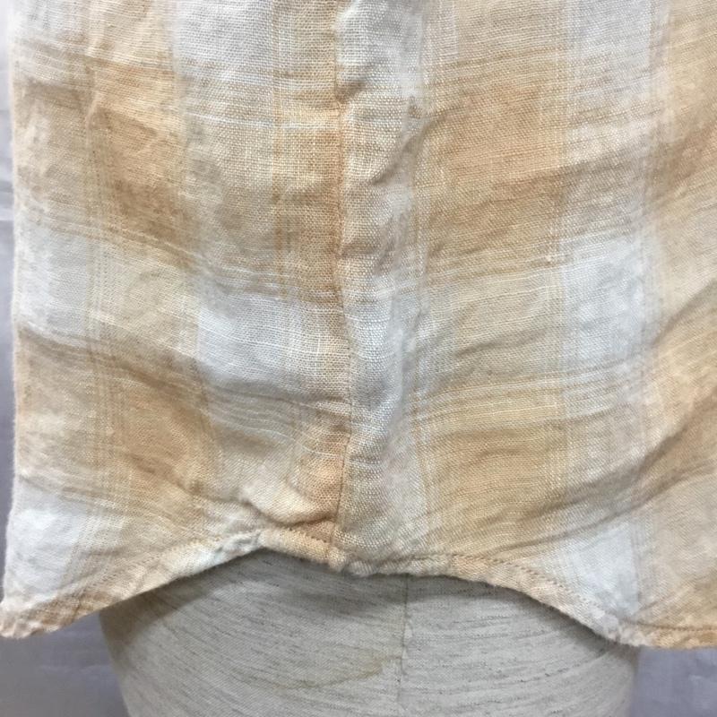 ロンハーマン Ron Herman シャツ、ブラウス 七分袖 411070118-1071 七分袖 リネン L チェック 白 / ホワイト / X 橙 / オレンジ /  メンズ USED 古着 中古 10117731