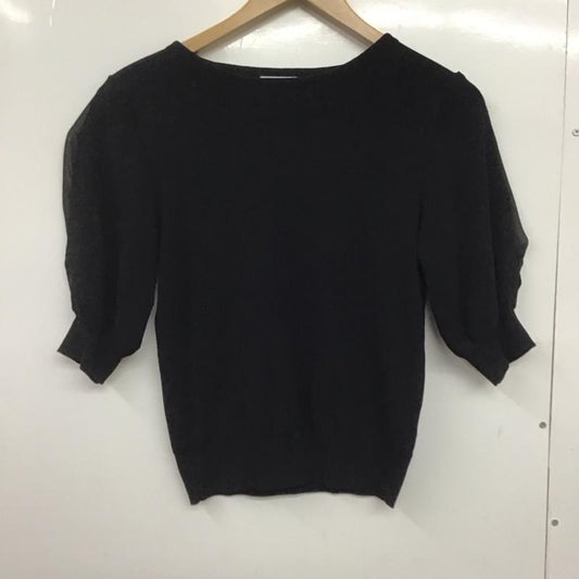 インデックス index カットソー 半袖 半袖ニットカットソー クルーネック セーター M 無地 黒 / ブラック /  レディース USED 古着 中古 10146668