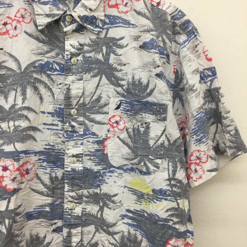 ノーティカ NAUTICA シャツ、ブラウス 半袖 L 総柄 白 / ホワイト / X 灰 / グレー / X 桃 / ピンク / X 青 / ブルー /  メンズ USED 古着 中古 10133526