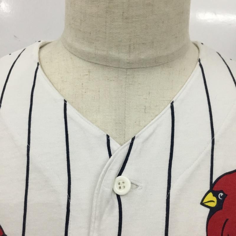 古着 USED シャツ、ブラウス 半袖 半袖シャツ ノーカラーシャツ 半袖カットソー プリントシャツ ストライプ 白 / ホワイト /  メンズ USED 古着 中古 10120820