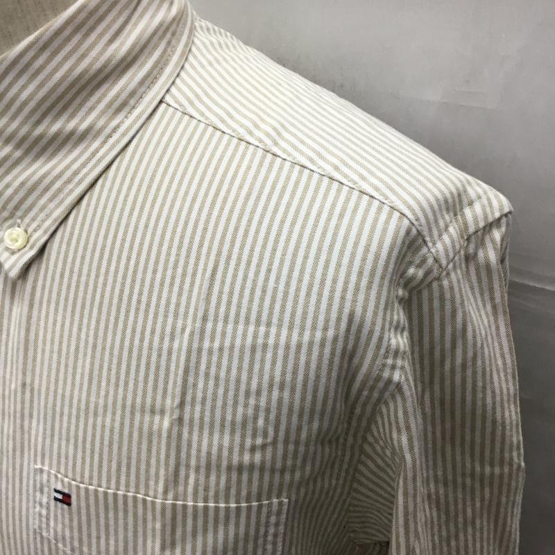 トミーヒルフィガー TOMMY HILFIGER シャツ、ブラウス 長袖 ボタンダウンシャツ M ストライプ 白 / ホワイト / X ベージュ / ベージュ /  メンズ USED 古着 中古 10112781