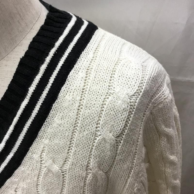 ブルックスブラザーズ BROOKS BROTHERS ニット、セーター 長袖 Vネック コットン リネン 綿麻 M  白 / ホワイト / X 黒 / ブラック /  メンズ USED 古着 中古 10112882