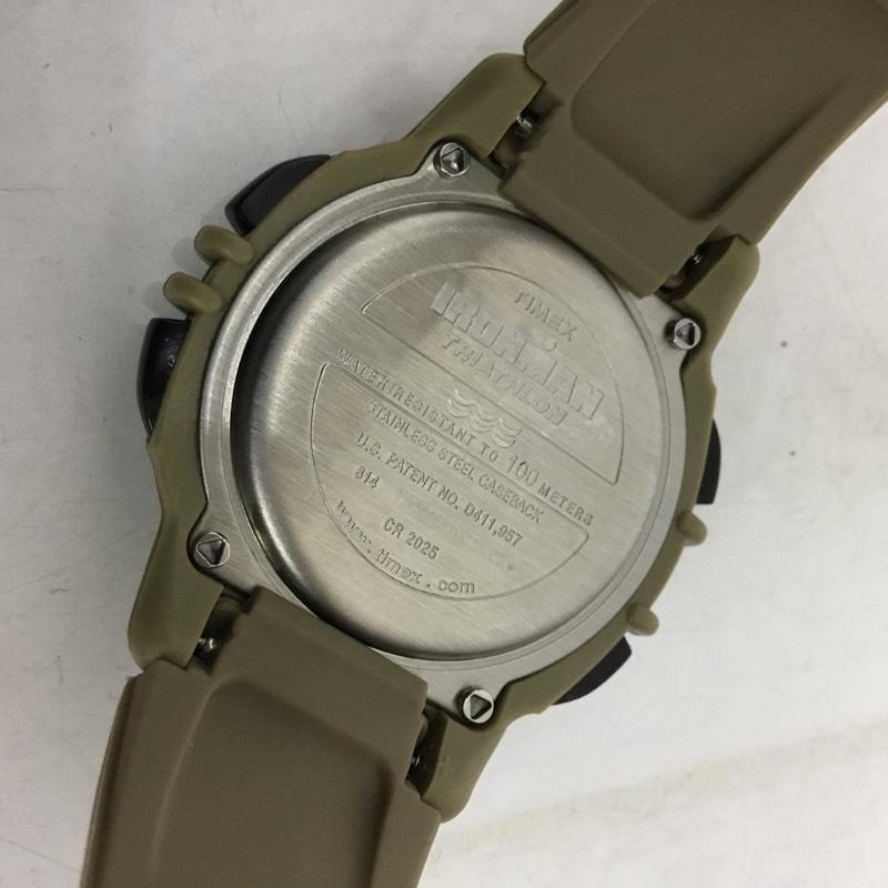 タイメックス TIMEX 腕時計 デジタル D411 957 アイアンマン フリックス 100 箱有 ロゴ、文字 ベージュ / ベージュ / X 黒 / ブラック /  メンズ USED 古着 中古 10128996