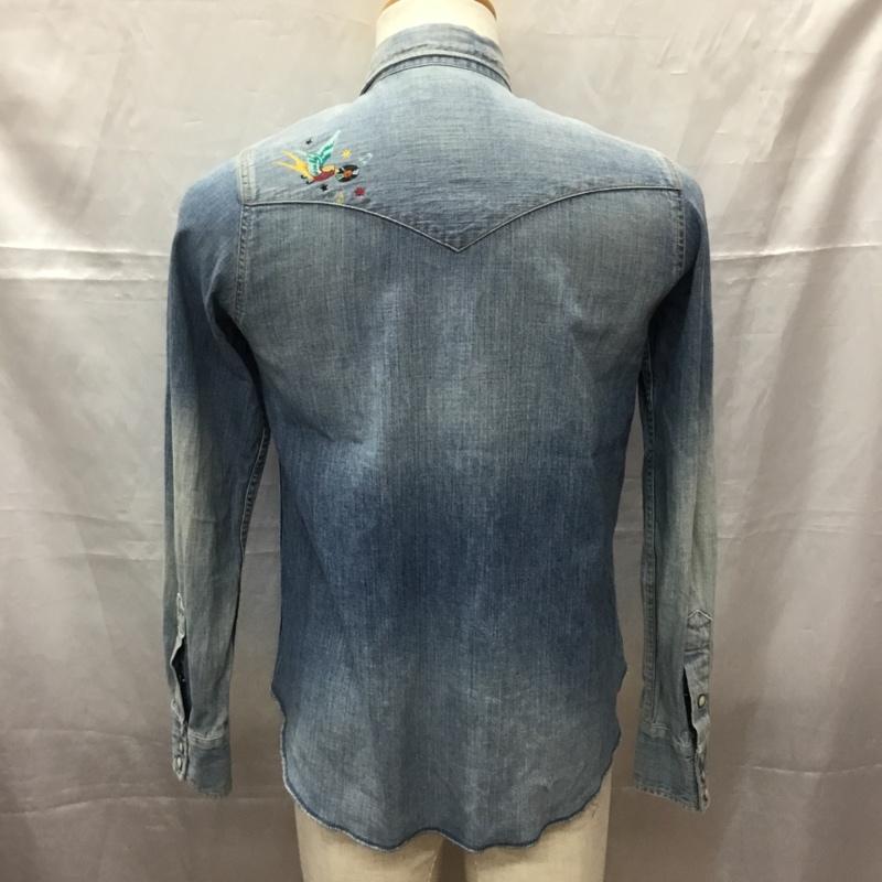 ヒステリックグラマー HYSTERIC GLAMOUR シャツ、ブラウス 長袖 長袖シャツ カラーシャツ ポケットシャツ デニムシャツ M ロゴ、文字 インディゴ / インディゴ /  メンズ USED 古着 中古 10112323