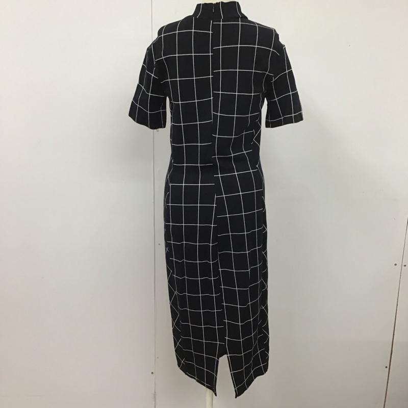 ザラ ZARA ワンピース ロングスカート 1198 635 800 半袖 スタンドネック M チェック 黒 / ブラック / X 白 / ホワイト /  レディース USED 古着 中古 10112371