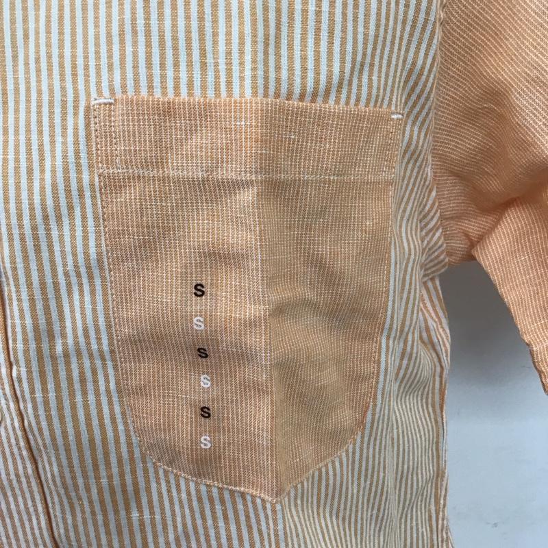エディーバウアー Eddie Bauer シャツ、ブラウス 半袖 S ストライプ 白 / ホワイト / X 橙 / オレンジ /  メンズ USED 古着 中古 10111206
