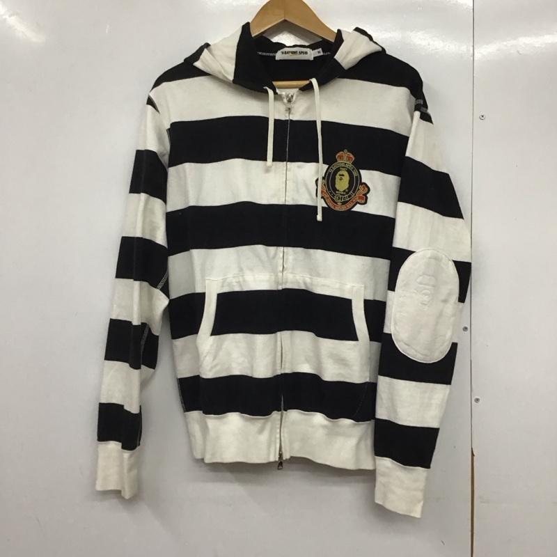 アベイシングエイプ A BATHING APE パーカー 長袖 ジップアップパーカー 長袖パーカー カジュアルジャケット M ボーダー柄 白 / ホワイト / X 黒 / ブラック /  メンズ USED 古着 中古 10146215