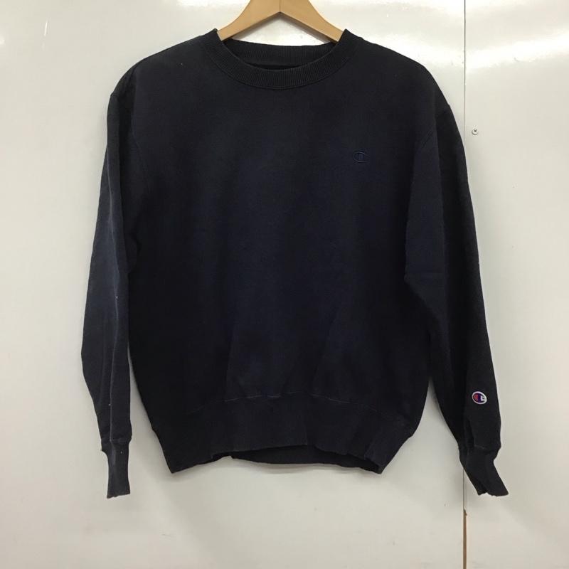 チャンピオン Champion トレーナー 長袖 長袖トレーナー スウェット クルーネック プルオーバー M ロゴ、文字 紺 / ネイビー /  レディース USED 古着 中古 10144270
