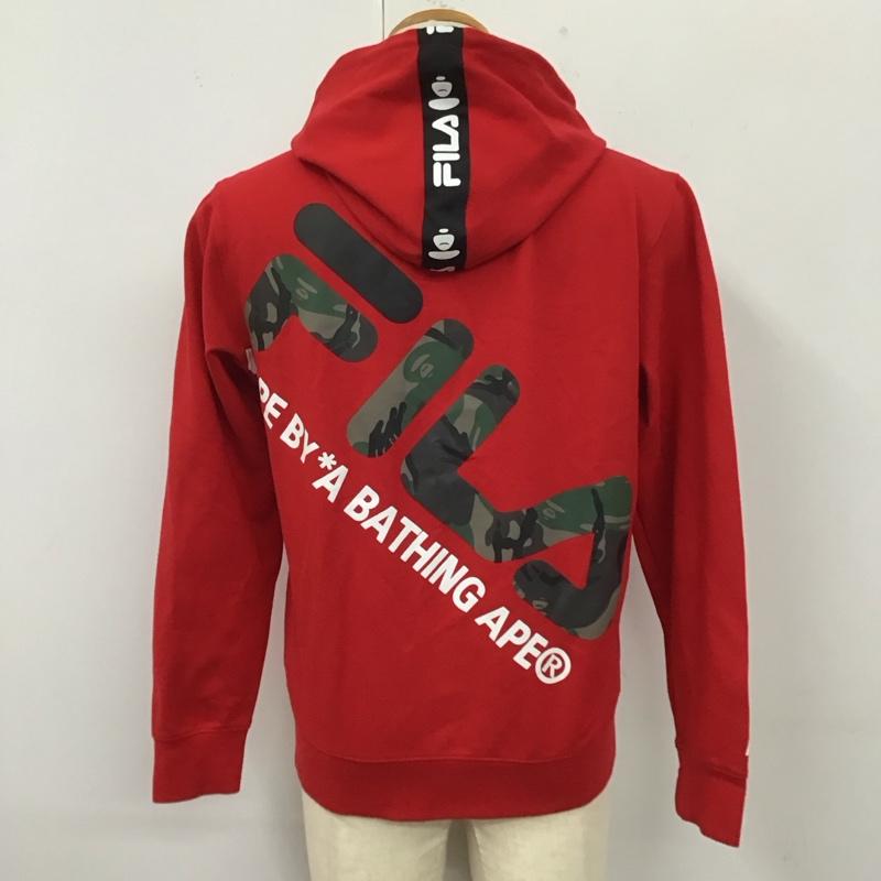 アベイシングエイプ A BATHING APE パーカー 長袖 長袖パーカー フード付きパーカー プリントスウェット ジップアップパーカー fila L ロゴ、文字 赤 / レッド /  メンズ USED 古着 中古 10122112
