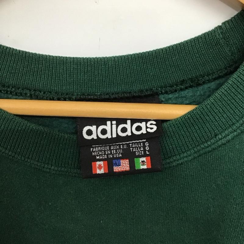 アディダス adidas トレーナー 長袖 長袖トレーナー スウェット クルーネック プルオーバー L ロゴ、文字 緑 / グリーン /  メンズ USED 古着 中古 10146231
