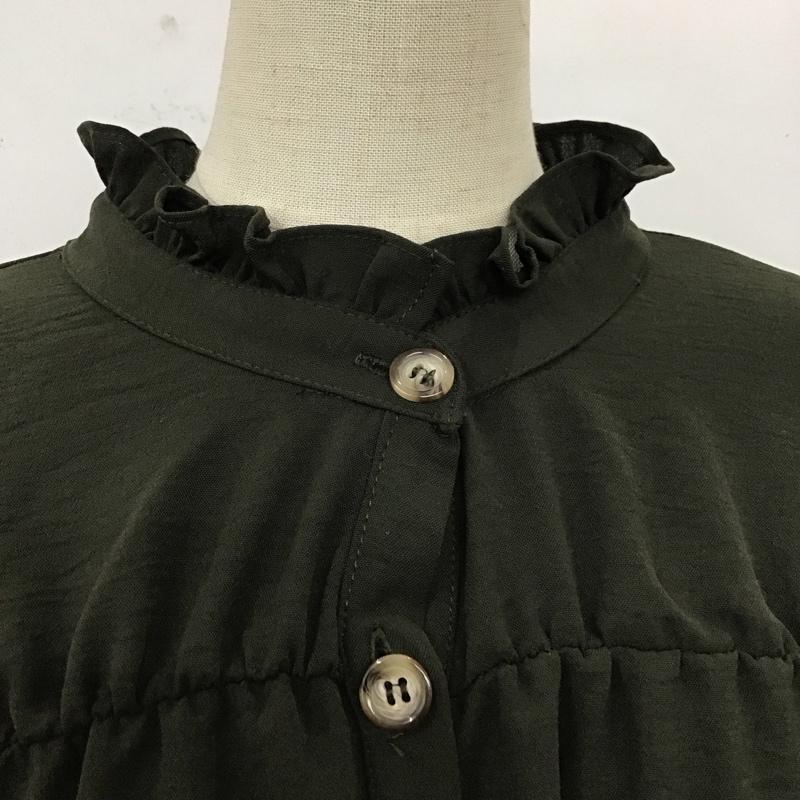 ザラ ZARA ワンピース ひざ丈スカート 0387 169 505 スタンドネック フリル 長袖 L 無地 カーキ / カーキ /  レディース USED 古着 中古 10109505