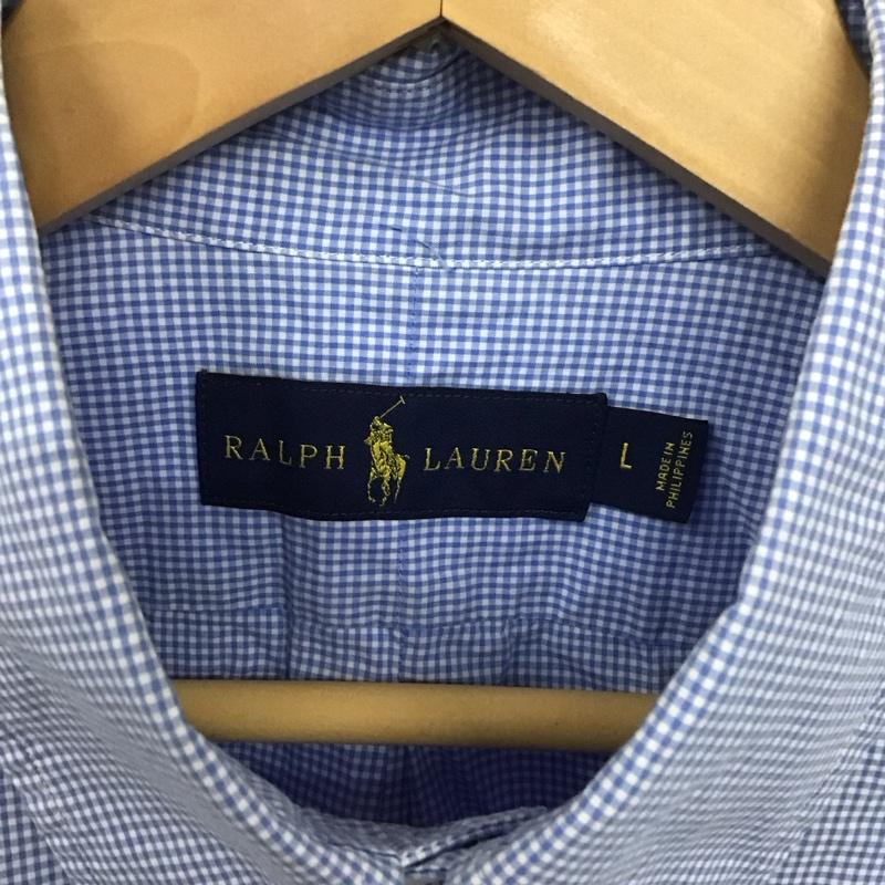 ラルフローレン RALPHLAUREN シャツ、ブラウス 長袖 長袖シャツ チェックシャツ カラーシャツ ボタンダウンシャツ L チェック 白 / ホワイト / X 水色 / ライトブルー /  メンズ USED 古着 中古 10130755