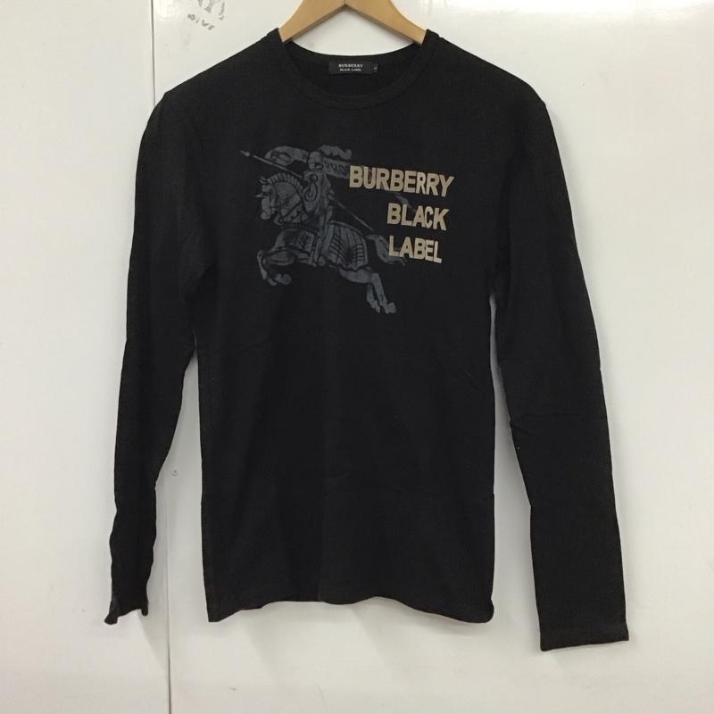 バーバリーブラックレーベル BURBERRY BLACK LABEL カットソー 長袖 長袖カットソー プリントカットソー クルーネック 2 ロゴ、文字 黒 / ブラック /  メンズ USED 古着 中古 10128646