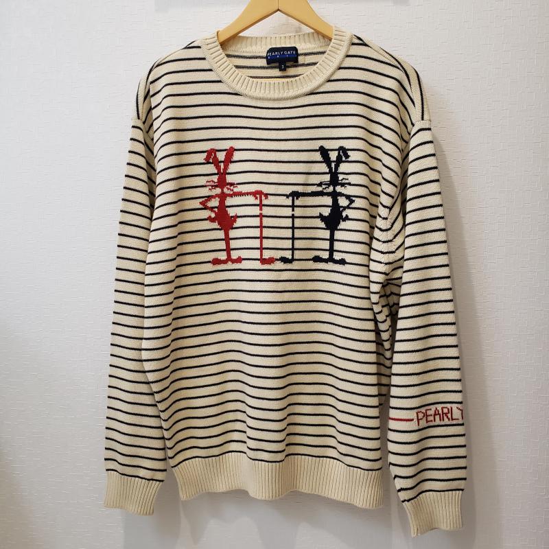 パーリーゲイツ PEARLY GATES ニット、セーター 長袖 3 ボーダー柄 X キャラクター ベージュ / ベージュ / X 黒 / ブラック / X 赤 / レッド /  メンズ USED 古着 中古 10009224