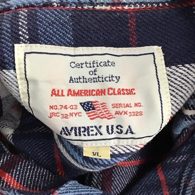 アヴィレックス AVIREX シャツ、ブラウス 長袖 6155164 ネルシャツ XL チェック 白 / ホワイト / X 青 / ブルー / X 紺 / ネイビー / X 赤 / レッド /  メンズ USED 古着 中古 10115603