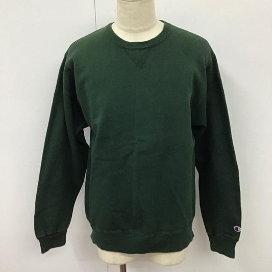 チャンピオン Champion トレーナー 長袖 長袖トレーナー スウェット クルーネック リブスウェットカットソー L ロゴ、文字 緑 / グリーン /  メンズ USED 古着 中古 10118288