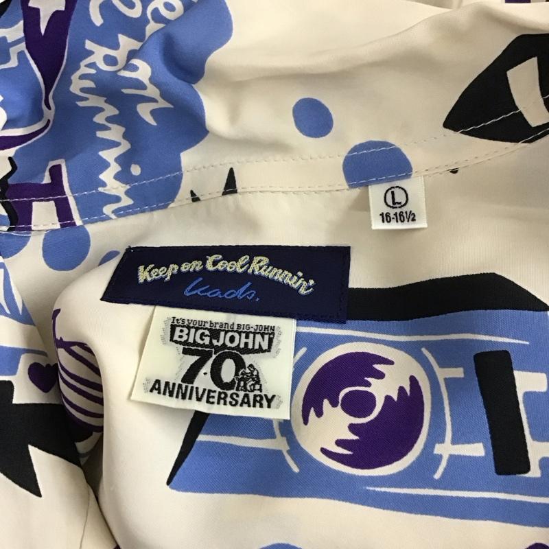 ビッグジョン Big John シャツ、ブラウス 半袖 MS02KADS 70周年 200枚限定 アロハシャツ ハワイアンシャツ 半袖シャツ L プリント ベージュ / ベージュ /  メンズ USED 古着 中古 10106768