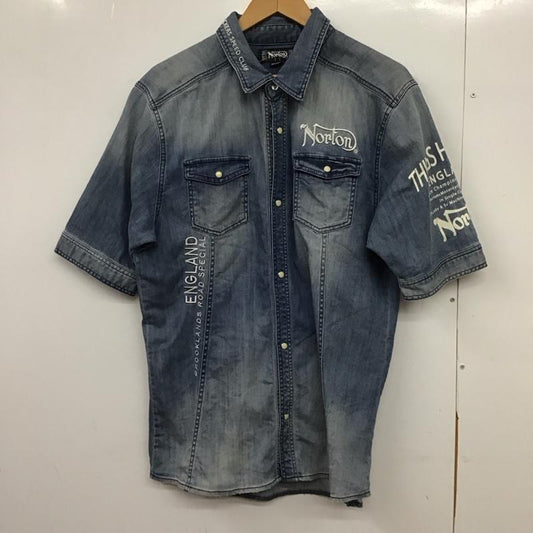 ノートン Norton シャツ、ブラウス 半袖 半袖シャツ デニムシャツ カジュアルシャツ XXL ロゴ、文字 インディゴ / インディゴ /  メンズ USED 古着 中古 10149519