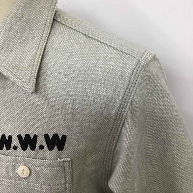 ヒューストン HOUSTON シャツ、ブラウス 長袖 長袖シャツ カラーシャツ ポケットシャツ 長袖カットソー XL ロゴ、文字 灰 / グレー /  メンズ USED 古着 中古 10116385