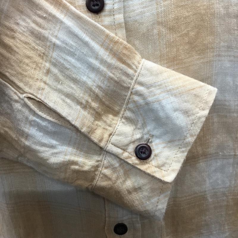 ロンハーマン Ron Herman シャツ、ブラウス 七分袖 411070118-1071 七分袖 リネン L チェック 白 / ホワイト / X 橙 / オレンジ /  メンズ USED 古着 中古 10117731