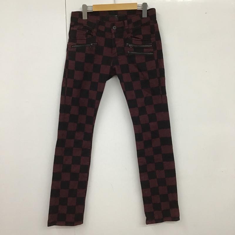 ノーアイディ NO ID. パンツ デニム、ジーンズ デニムジーンズ チェッカージーンズ スリムパンツ 1 チェック 黒 / ブラック / X えんじ / ワインレッド /  メンズ USED 古着 中古 10105590
