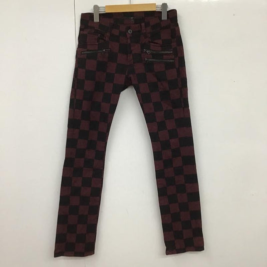ノーアイディ NO ID. パンツ デニム、ジーンズ デニムジーンズ チェッカージーンズ スリムパンツ 1 チェック 黒 / ブラック / X えんじ / ワインレッド /  メンズ USED 古着 中古 10105590