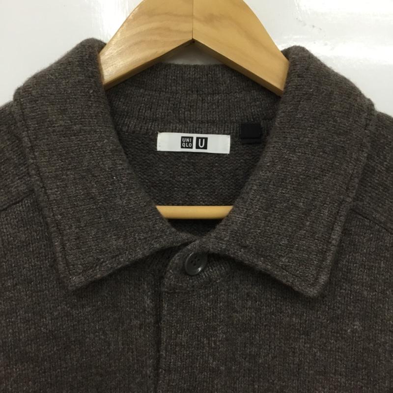 ユニクロ UNIQLO カーディガン 長袖 351-471847 ラムニットジャケット 襟付き M 無地 茶 / ブラウン /  メンズ USED 古着 中古 10150800