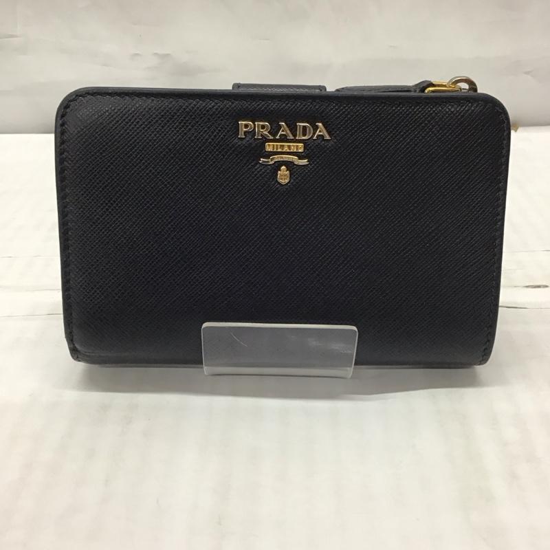 プラダ PRADA 財布 二つ折り 1ML225 箱有 ロゴ、文字 黒 / ブラック /  レディース USED 古着 中古 10120215