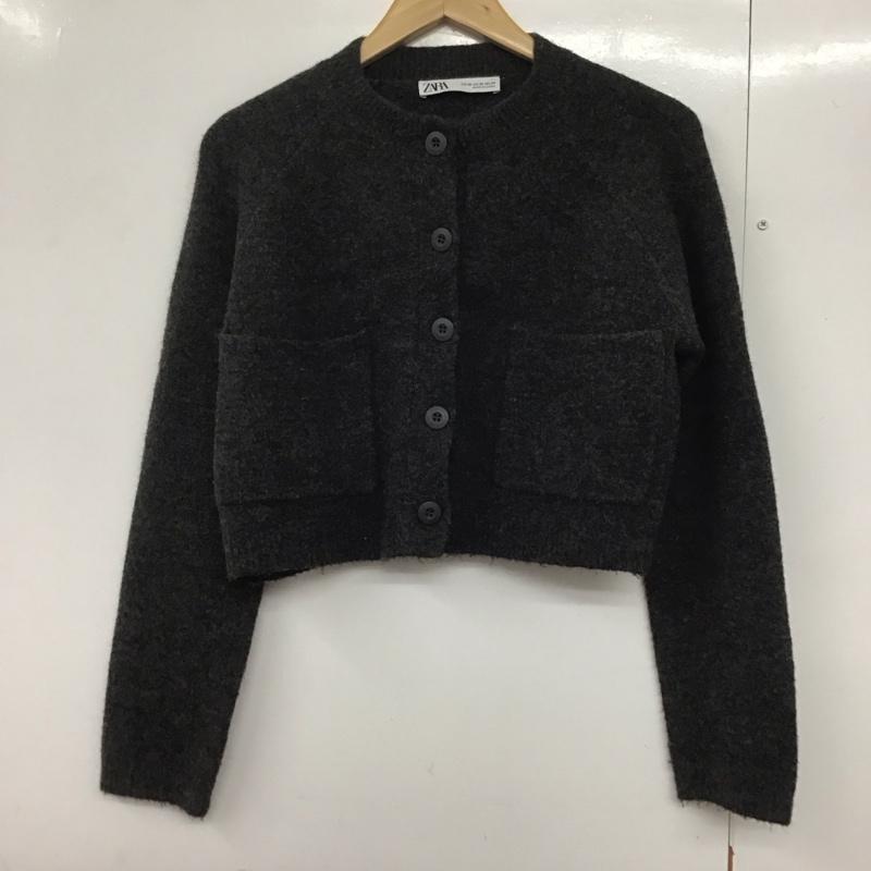 ザラ ZARA カーディガン 長袖 5536 153 807 クルーネック ショート丈 クロップド丈 XS 無地 ダークグレー / ダークグレー /  レディース USED 古着 中古 10143790